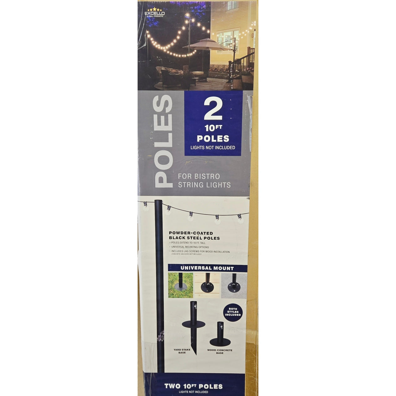 Excello Global Products EGP-HD-0359 Bistro 10' String Light Poles (2-pack)