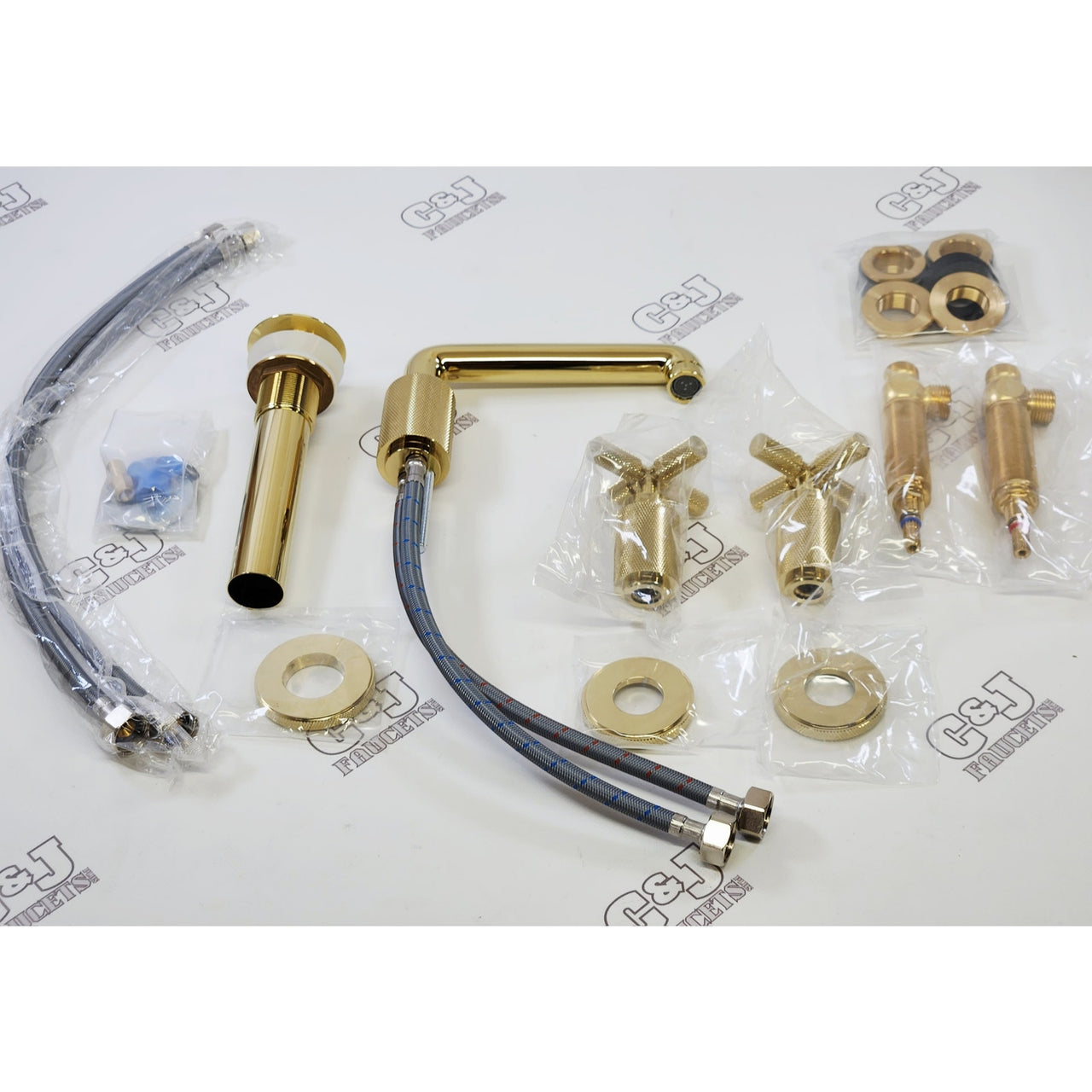 Waterpar JK0424 8" Widespread Double Handle Bathroom Sink Faucet - Gold