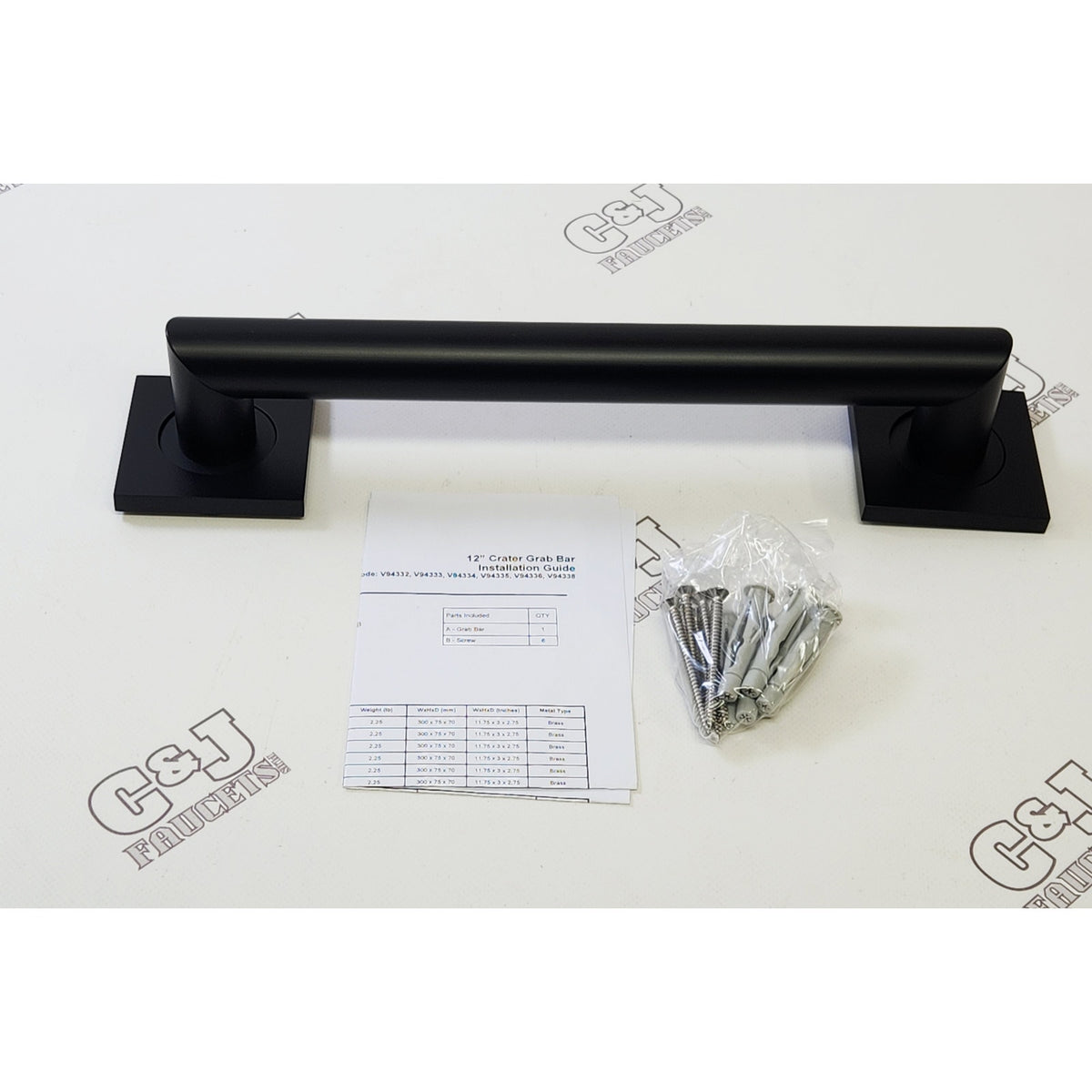 ICO Bath V94335 Volkano Crater 12" ADA Bathroom Shower Grab Bar - Matte Black