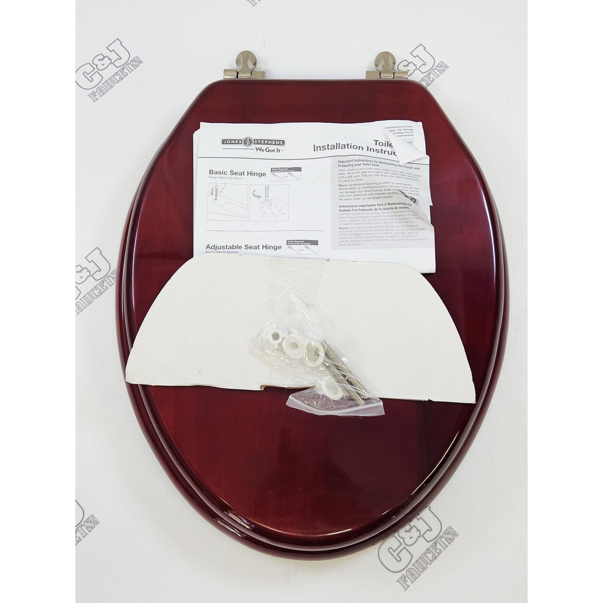 Jones Stephens C2B1E16BN Elongated Wood Toilet Seat - Rubberwood and Mahogony