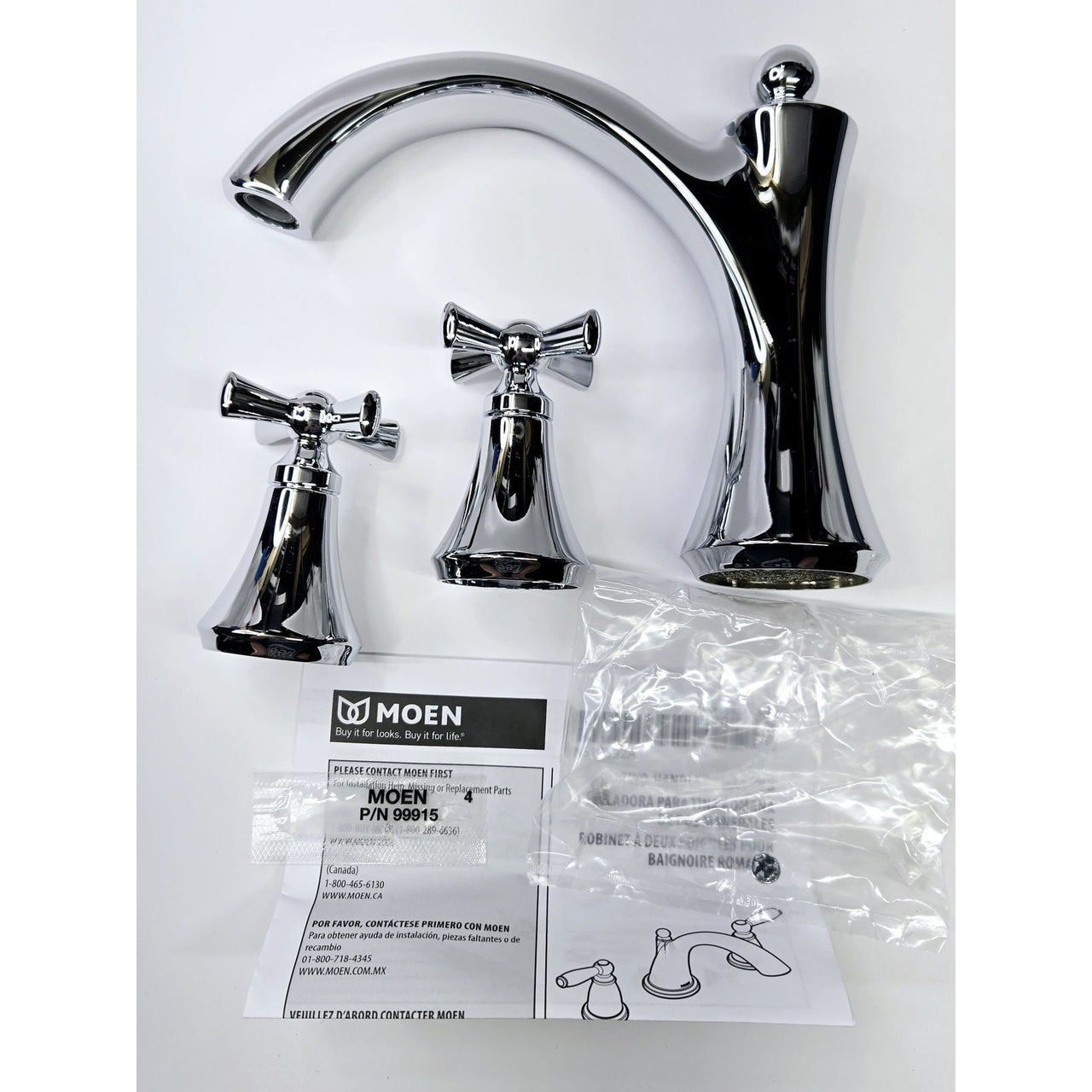 Moen T657 Wynford Deck Mounted Roman Tub Filler Trim with Cross Handles - Chrome