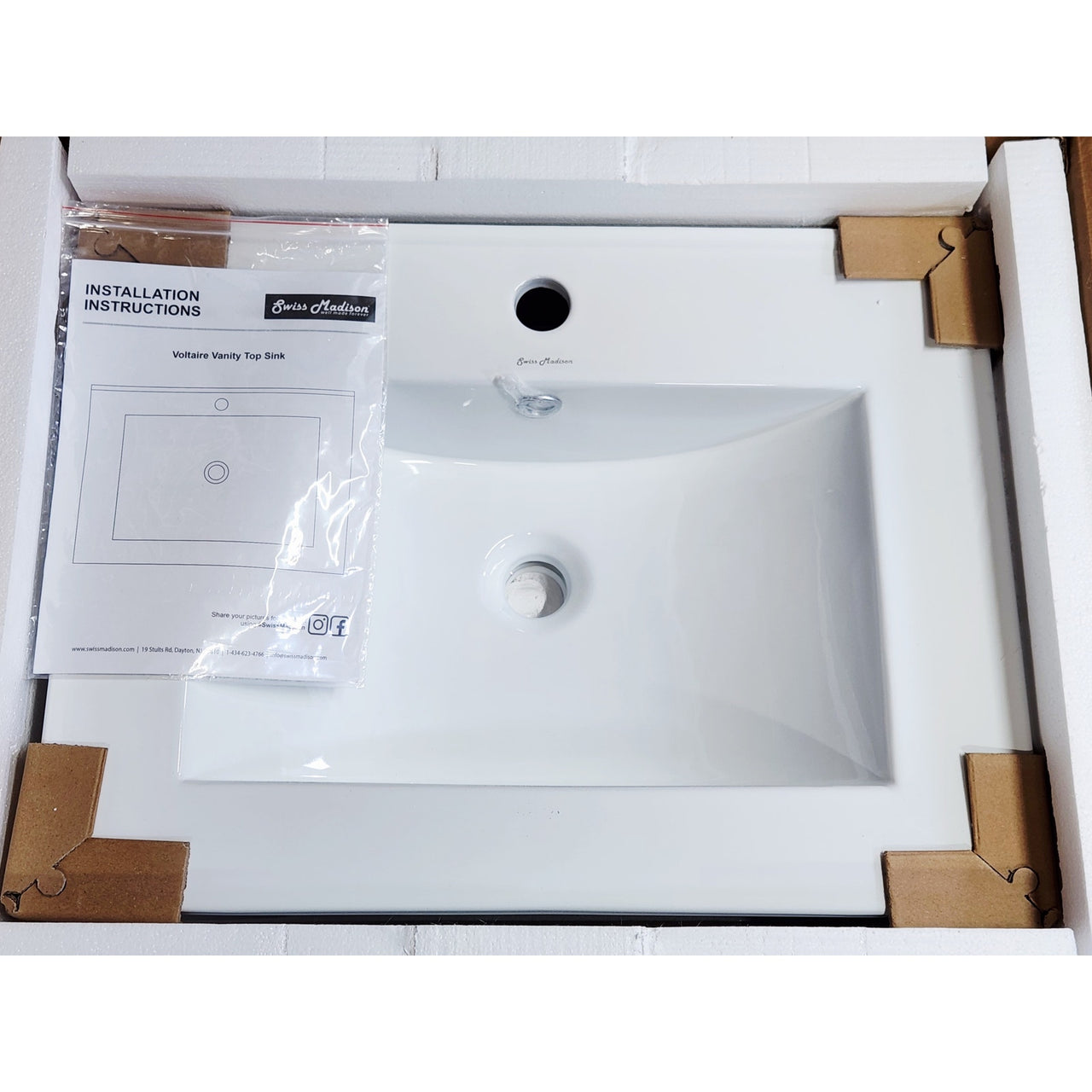 Swiss Madison SM-VT324 24" Single Hole Bathroom Sink Vanity Top - Glossy White