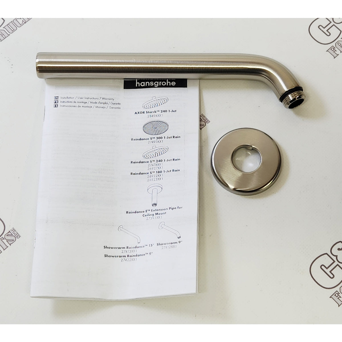 hansgrohe 27412821 Raindance 9" Wall Mount Shower Arm - Brushed Nickel