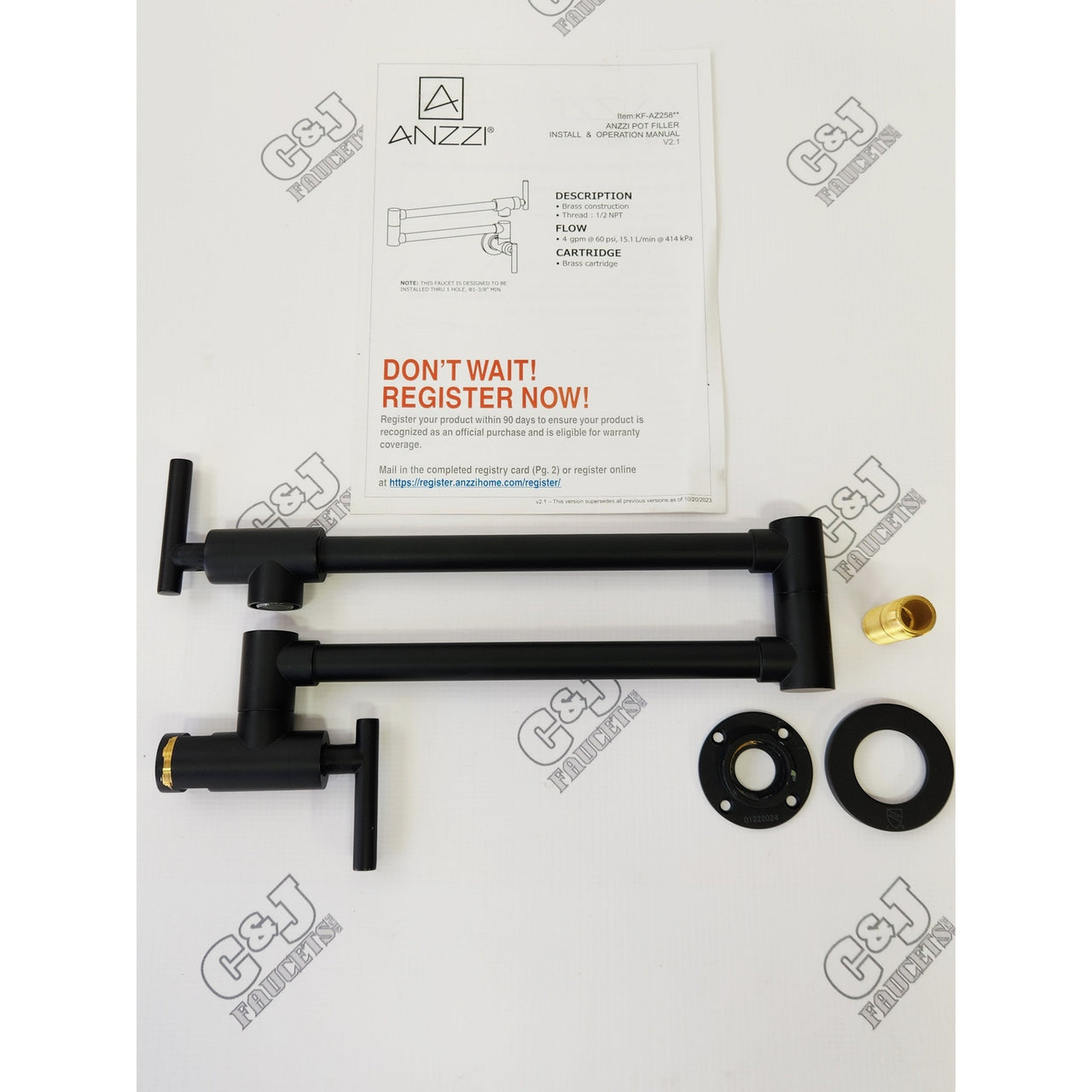 Anzzi KF-AZ258BKM Braccia Wall Mounted Two Handle Pot Filler - Matte Black READ