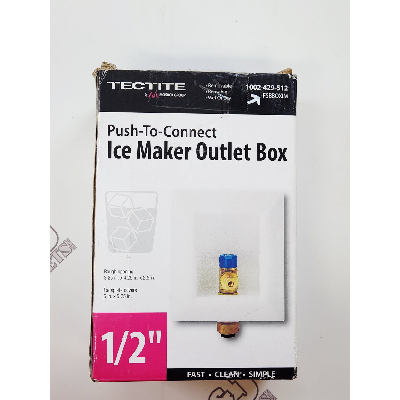 Tectite FSBBOXIM 1/2" Push-to-Connect Ice Maker Outlet Box - White
