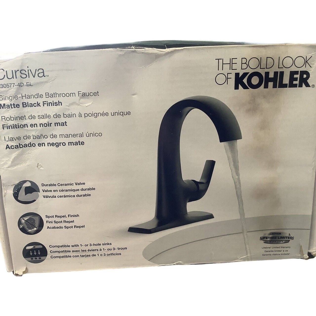 Kohler R30577-4D-BL Cursiva Single Handle Bathroom Faucet - Matte Black