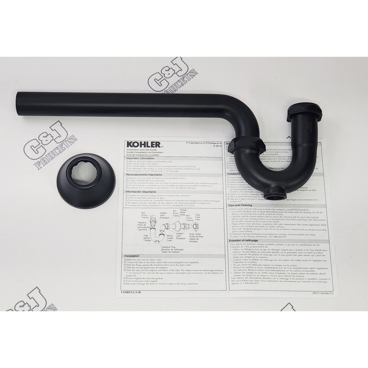 Kohler 9018-BL Adjustable 1-1/4" P-Trap with Long Tubing Outlet - Matte Black