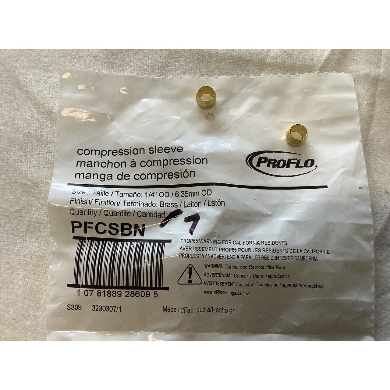 Proflo PFCSBN 1/4 in. OD Compression Tube Brass Sleeve *READ