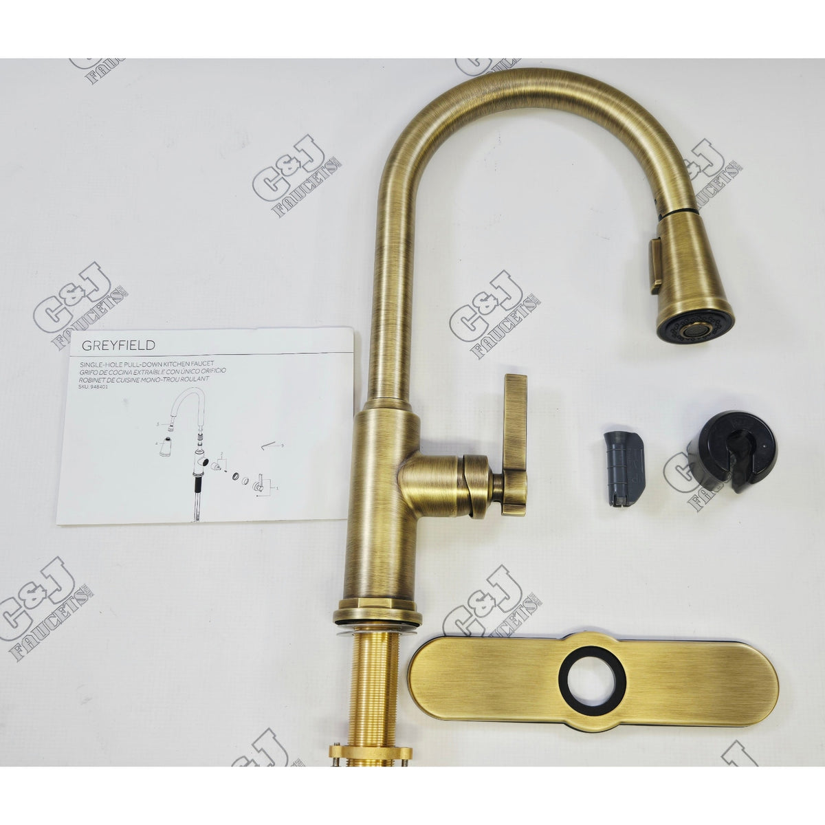 Signature Hardware 485515 Greyfield Pull Down Kitchen Faucet-Aged Brass READ
