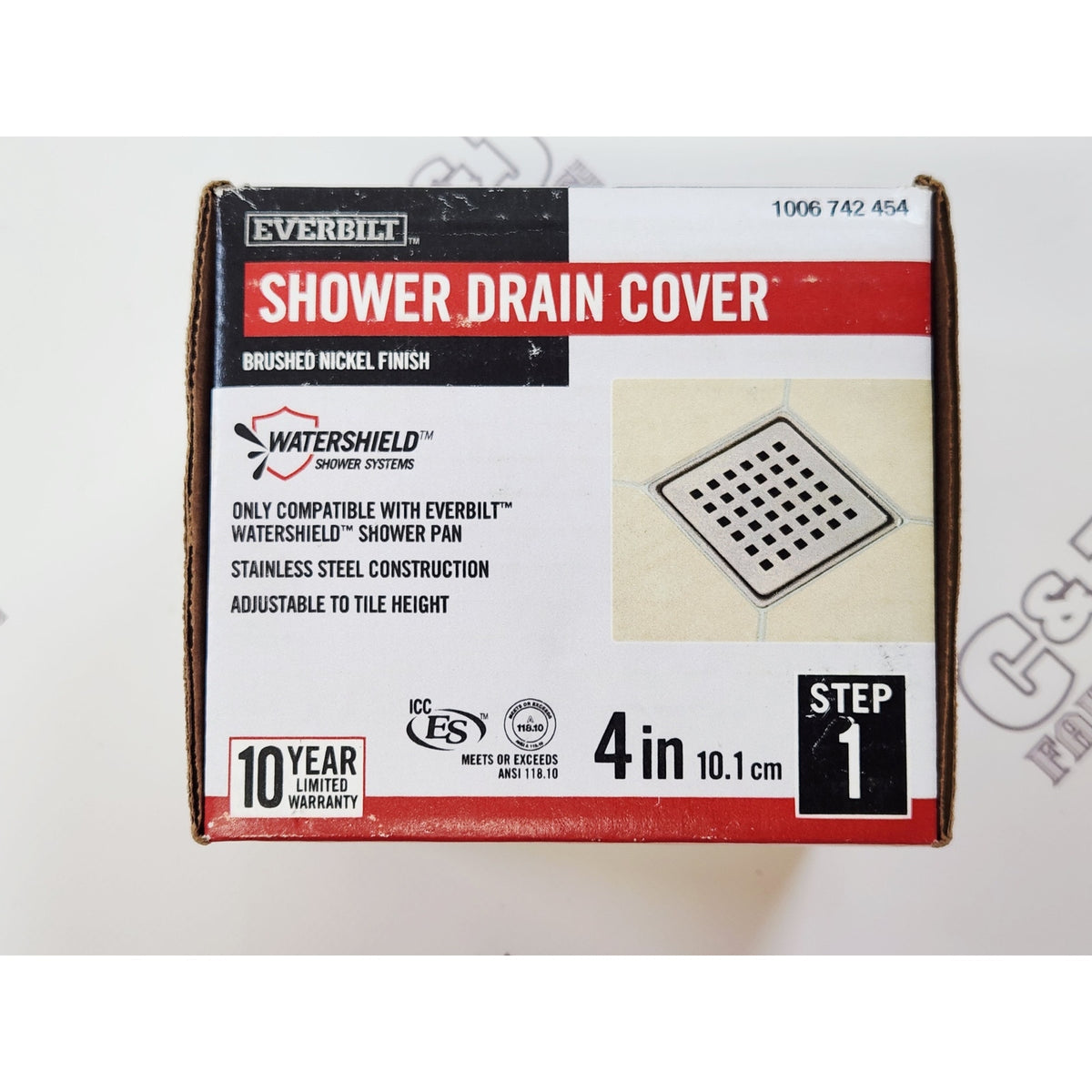 Everbilt EVB4SQ63SF Watershield 4" Square Grid Drain Grate - Brushed Nickel