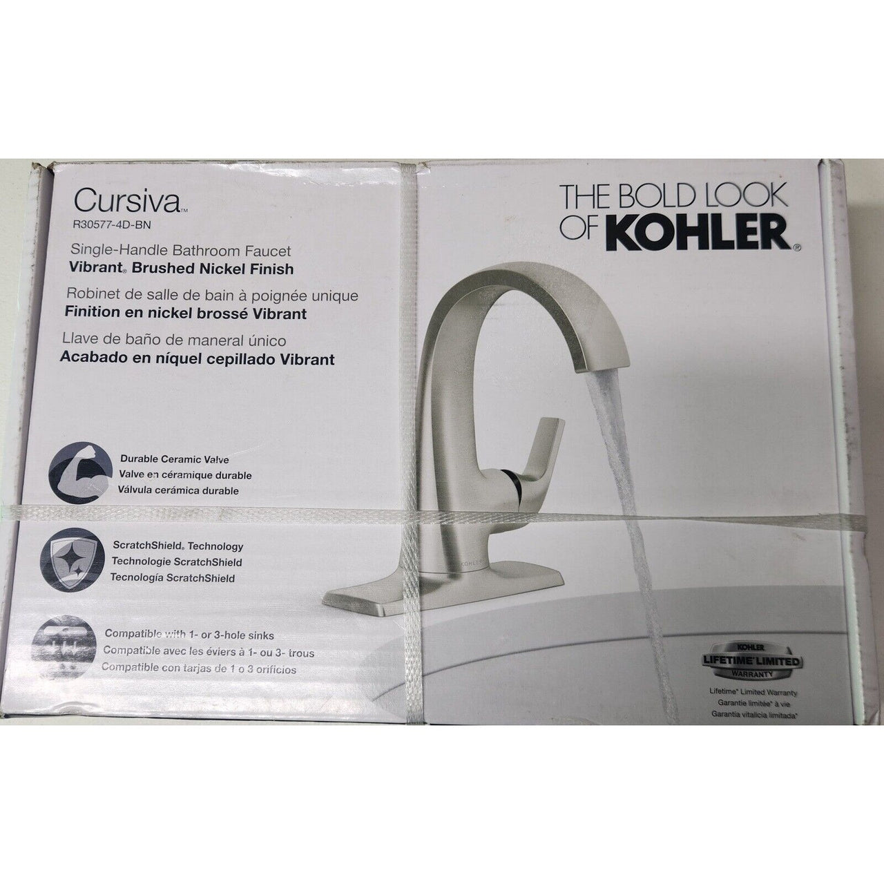 Kohler R30577-4D-BN Cursiva Bathroom Faucet - Vibrant Brushed Nickel