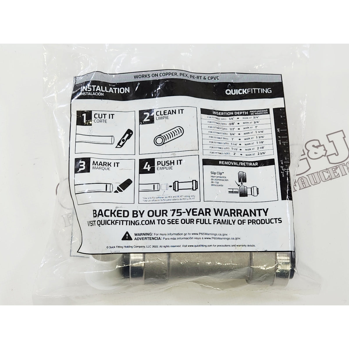 QuickFitting SS854R 1-1/4" Push-to-Connect Tee Fitting - Stainless Steel