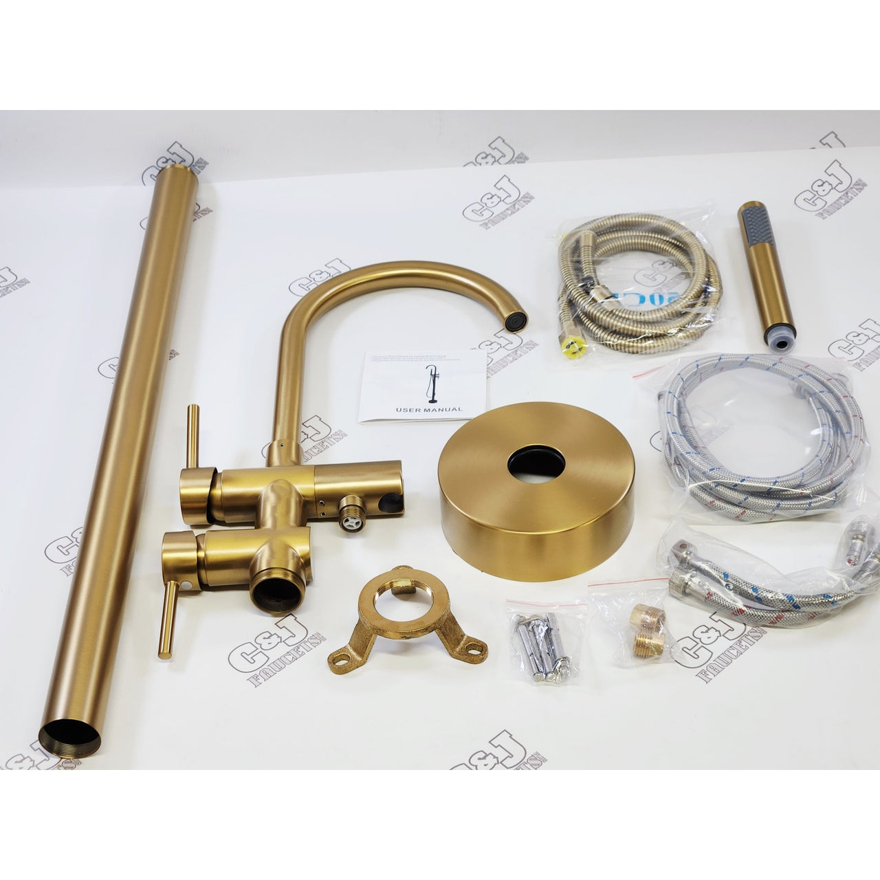 AKLFGN LDLT-001L-SJ Waterfall Freestanding Tub Faucet - Brushed Gold READ
