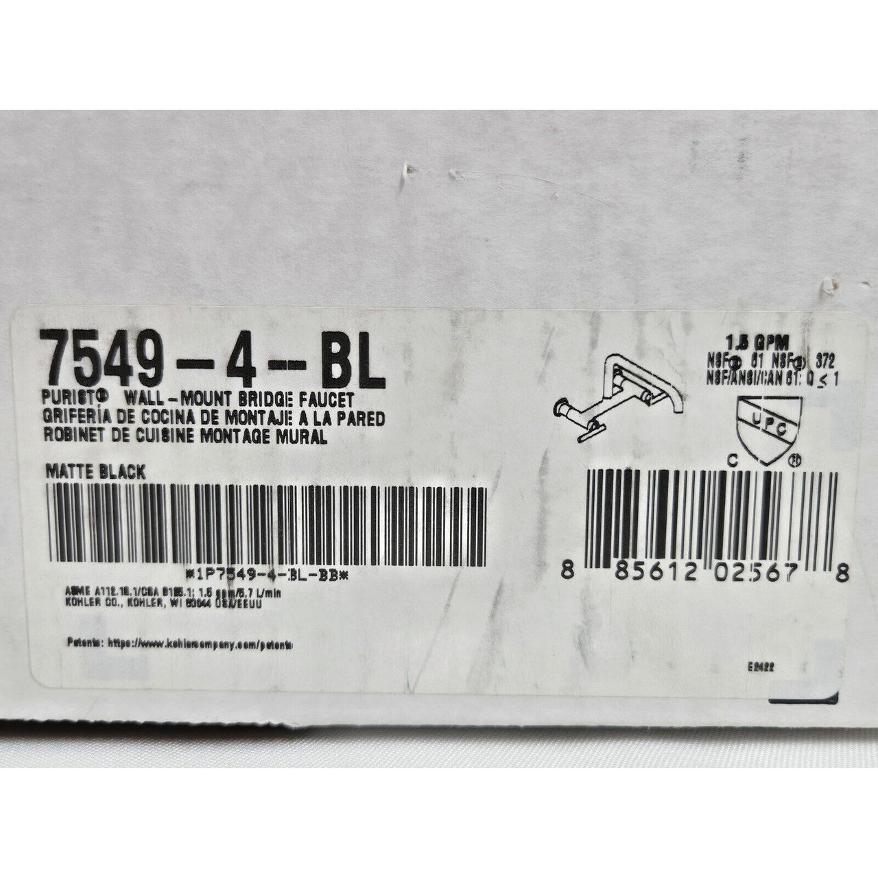 Kohler 7549-4-BL Purist 1.8 GPM Wall Mounted Bridge Kitchen Faucet - Matte Black