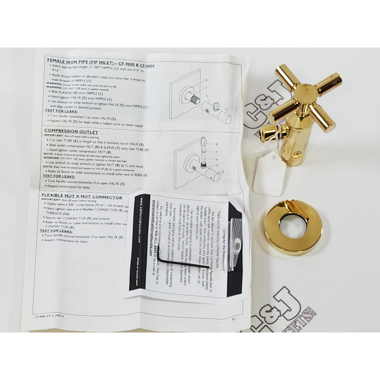 California Faucets 9000-30X-PBV Descanso Angle Stop-Polished Brass Uncoated READ