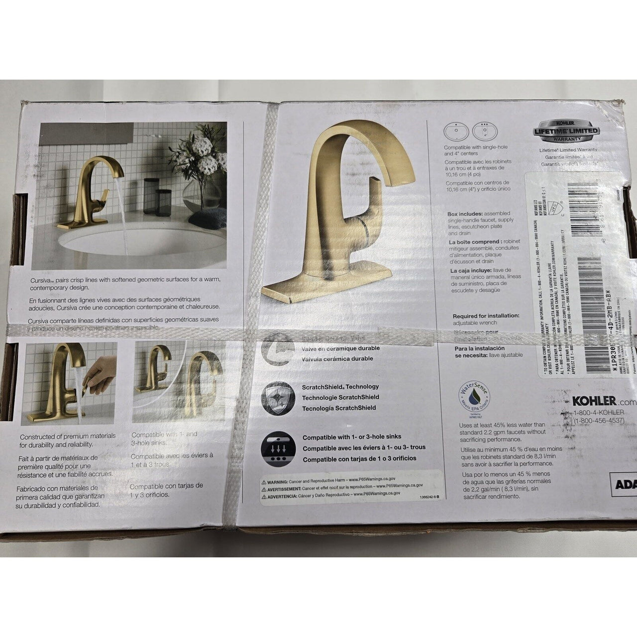 Kohler R30577-4D-2MB Cursiva Single Handle Bathroom Faucet - Brushed Brass