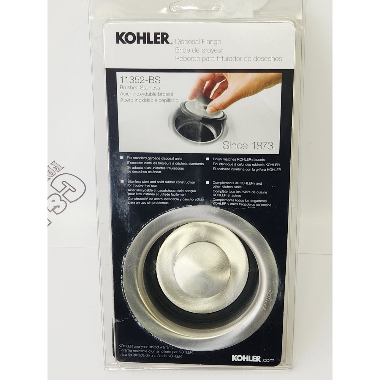 Kohler 11352-BS Solid Durable Disposal Flange and Stopper - Brushed Stainless