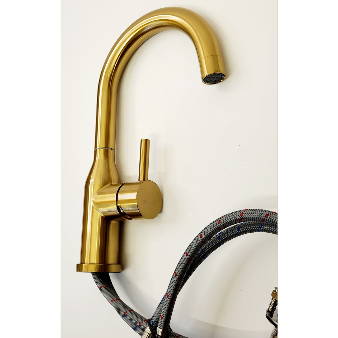 Wowow 2320201G Single Handle Gooseneck Bar Faucet with 360 Swivel - Brushed Gold