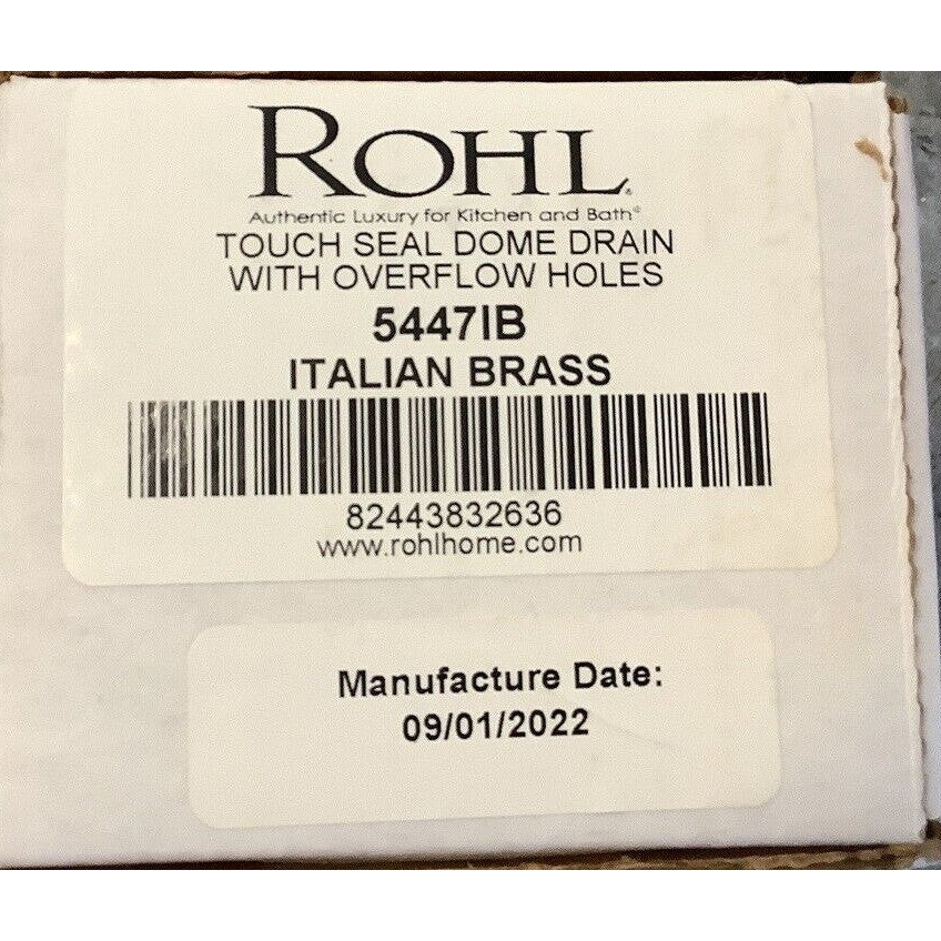 Rohl 5447IB Acqui Slotted Touch Seal Dome Drain With 6" Tailpiece -Italian Brass