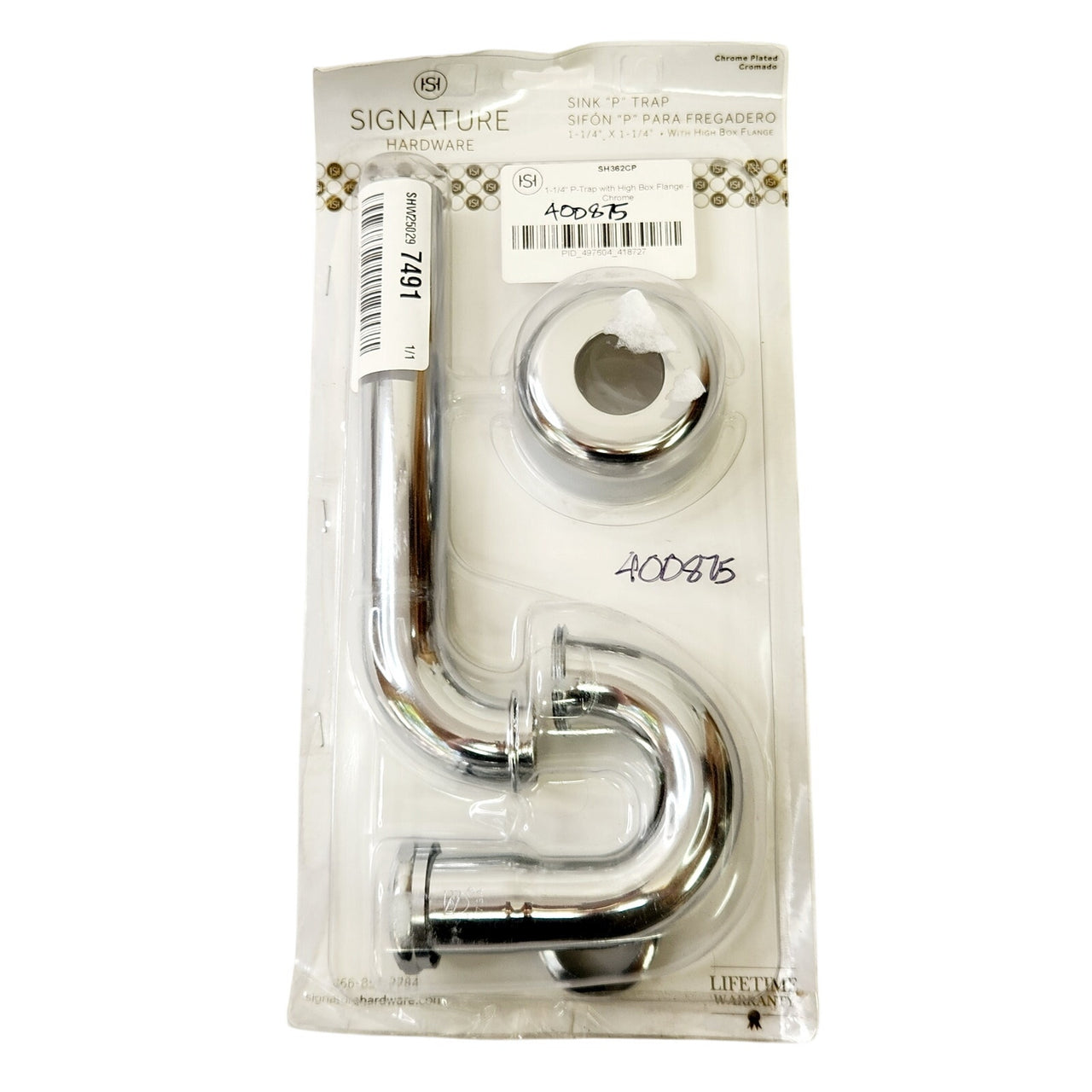 Signature Hardware 400875 1-1/2" x 1-1/4" P-Trap with High Box Flange - Chrome