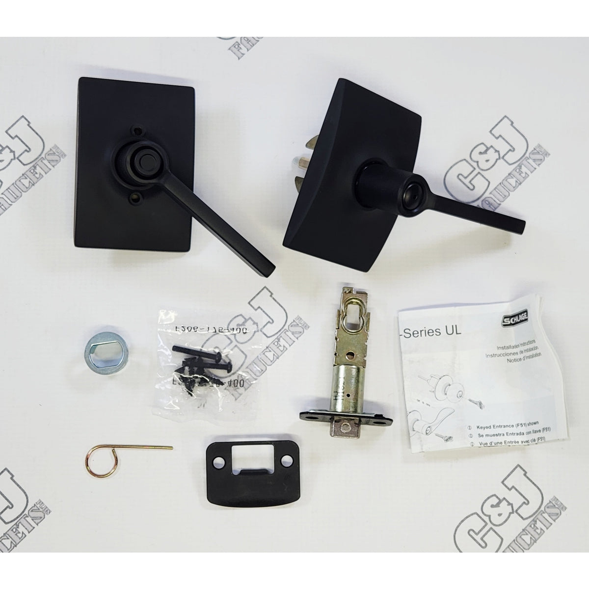 Schlage F40 LAT 622 CEN Latitude/Century Bed Bath Privacy Lever - Matte Black