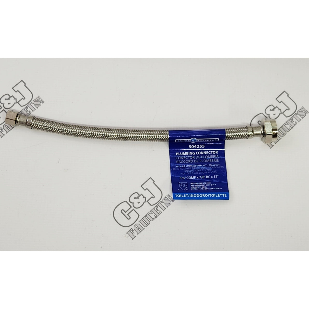 Jones Stephens S04255 12" Braided Toilet Connector 3/8"OD - Stainless Steel