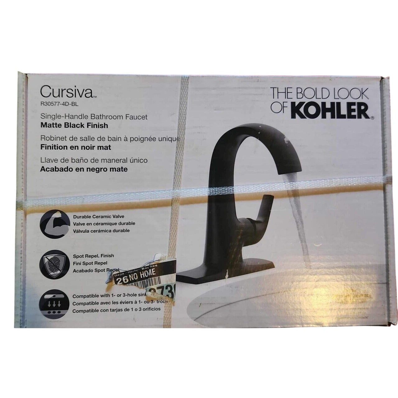 Kohler R30577-4D-BL Cursiva Single Handle Bathroom Faucet - Matte Black