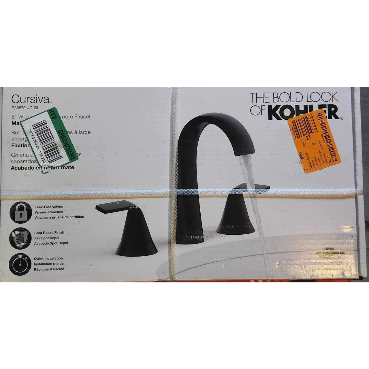 Kohler R30579-4D-BL Cursiva Widespread Bathroom Faucet - Matte Black