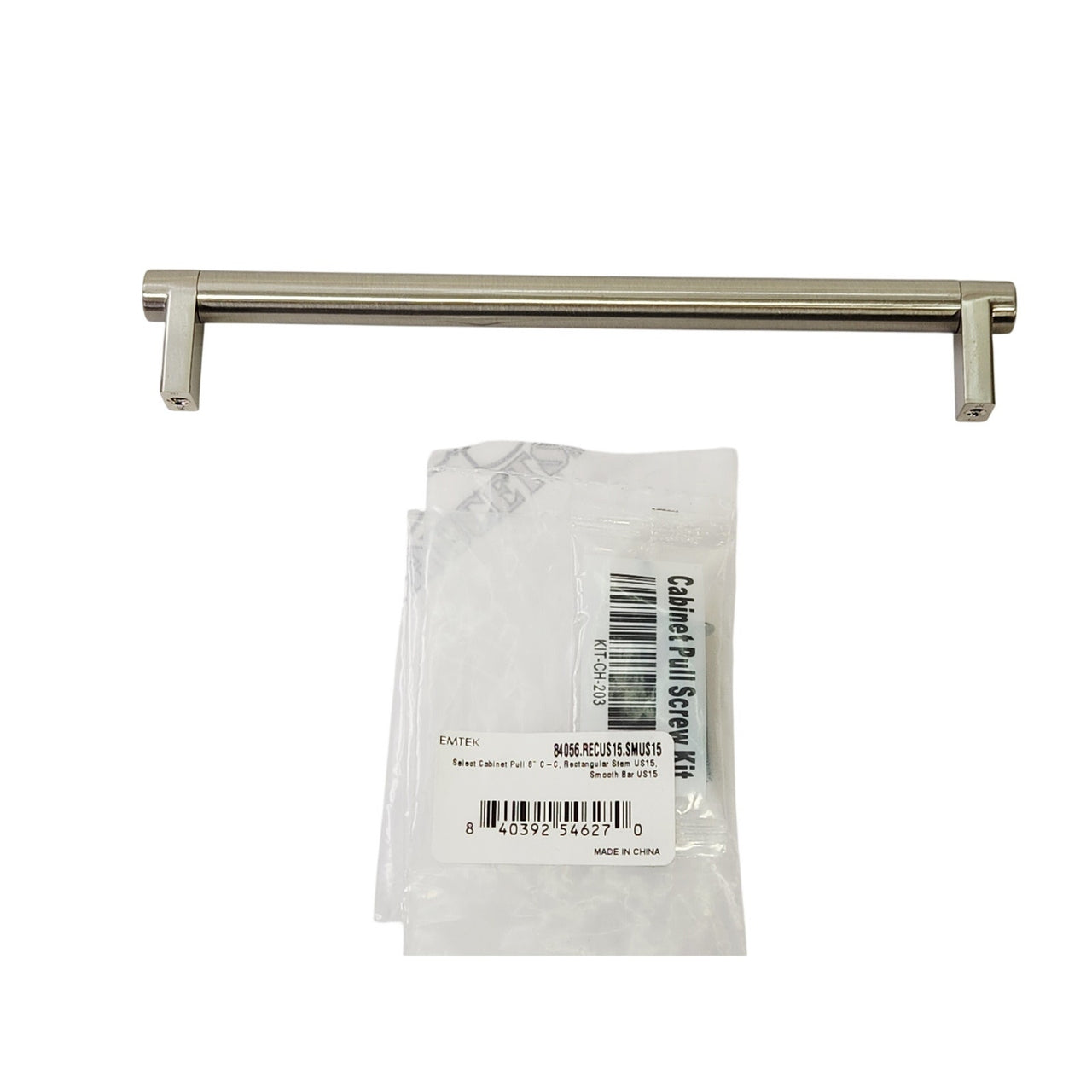 Emtek 84056.RECUS15.SMUS15 Select 8" Rectangular Stem & Smooth Bar -Satin Nickel