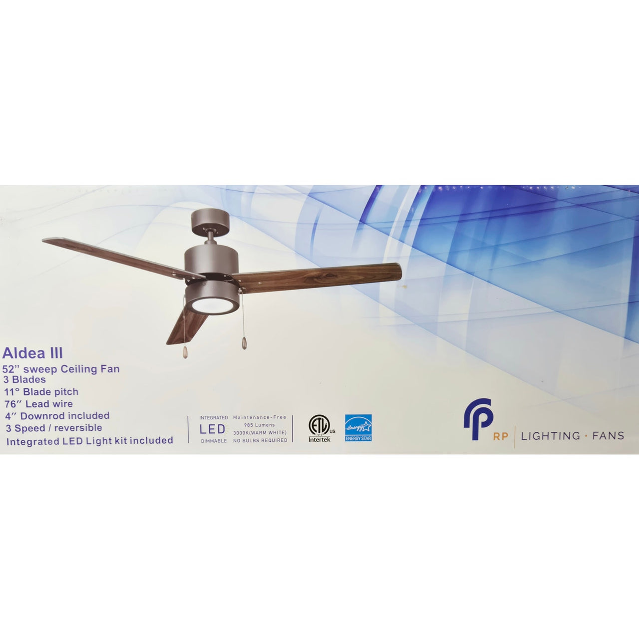 Royal Pacific 1046LED-BN-BN 52 in 50W Aldea III Ceiling Fan w/ LED Kit - Nickel
