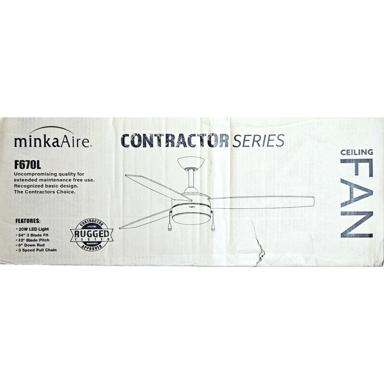 MinkaAire F670L-WHF Airetor III 54" 3 Blade Indoor LED Ceiling Fan - Flat White