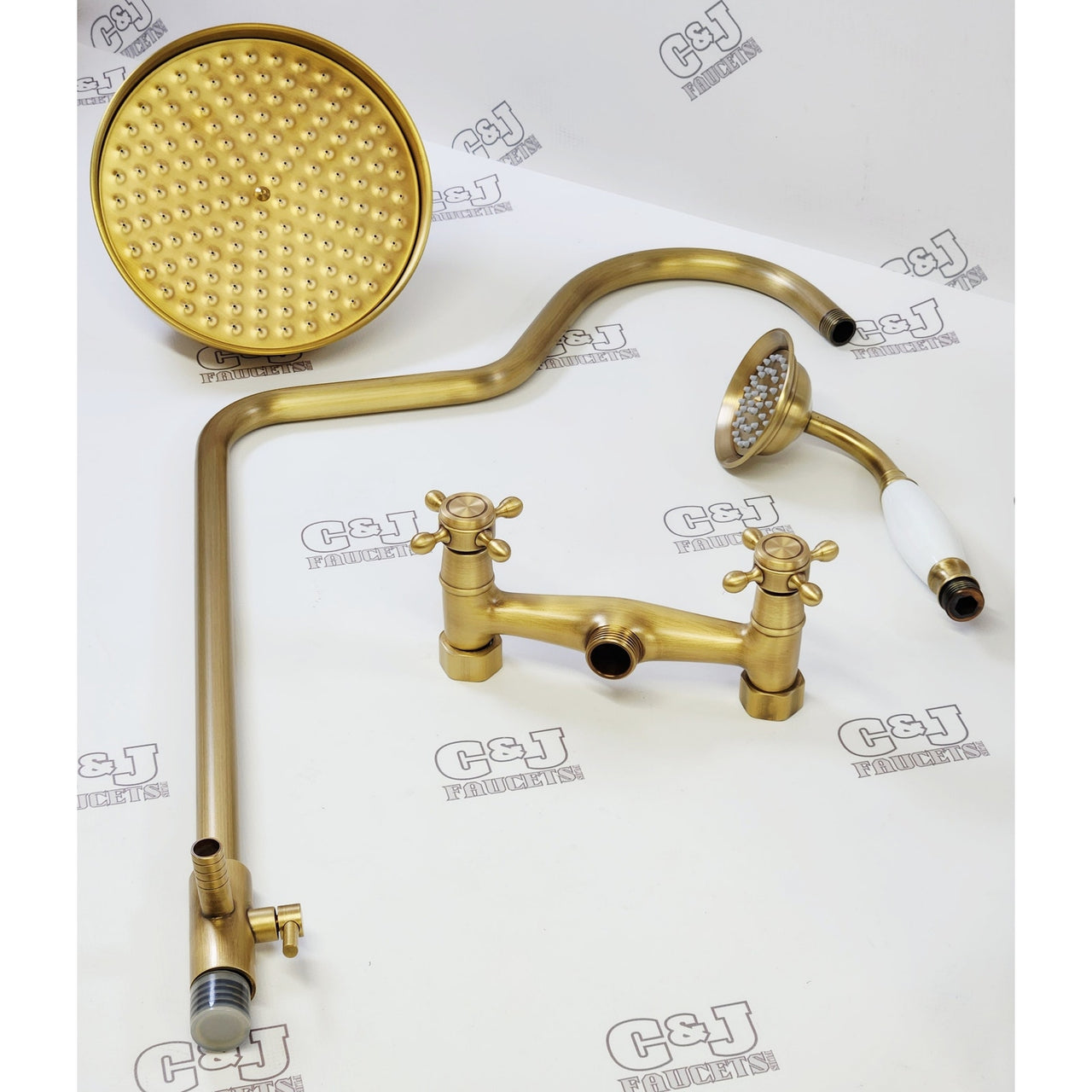 BWE A-98063-Anti Wall Mount Bathroom Shower System Unit - Antique Brass