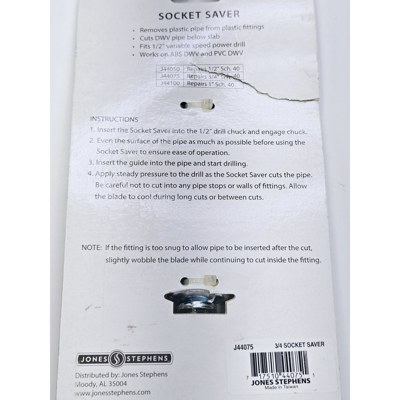 Jones Stephens J44075 3/4" Socket Saver Tool for Removing Plastic Pipe from Hub