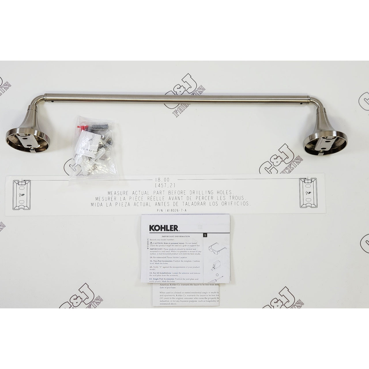 Kohler 27425-BN Tone 18" Bathroom Wall Mount Towel Bar - Brushed Nickel