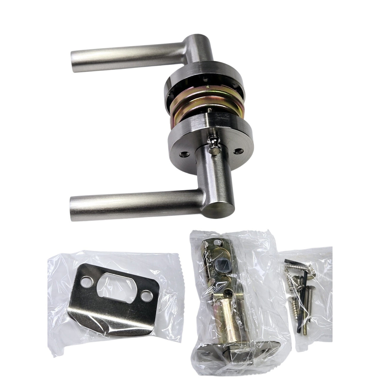 Signature Hardware 466703 Ewing Privacy Set, Round Rod Lever Handle-Brush Nickel