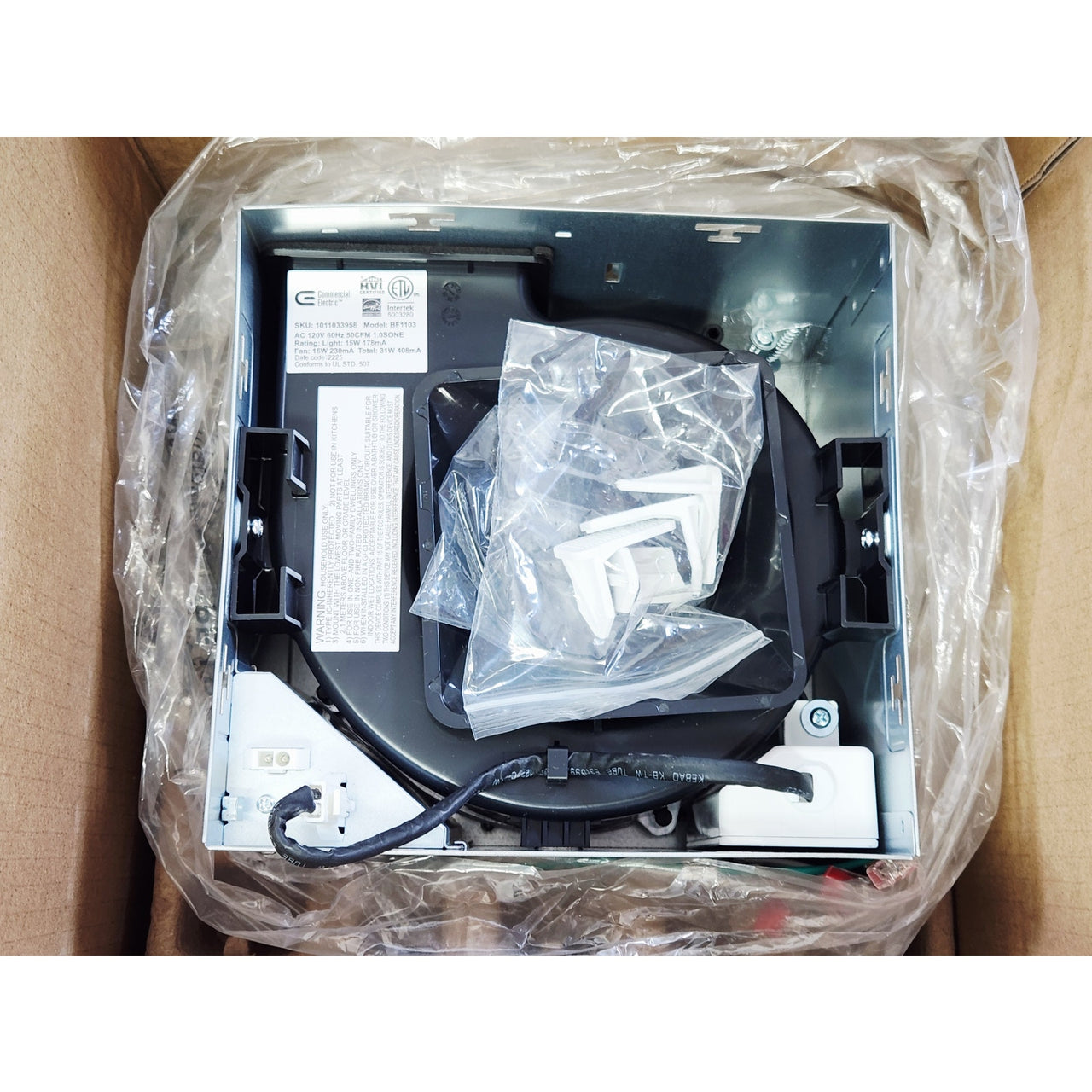 Commercial Electric BF1103 50 CFM Bathroom Exhaust Fan with LED Light - White