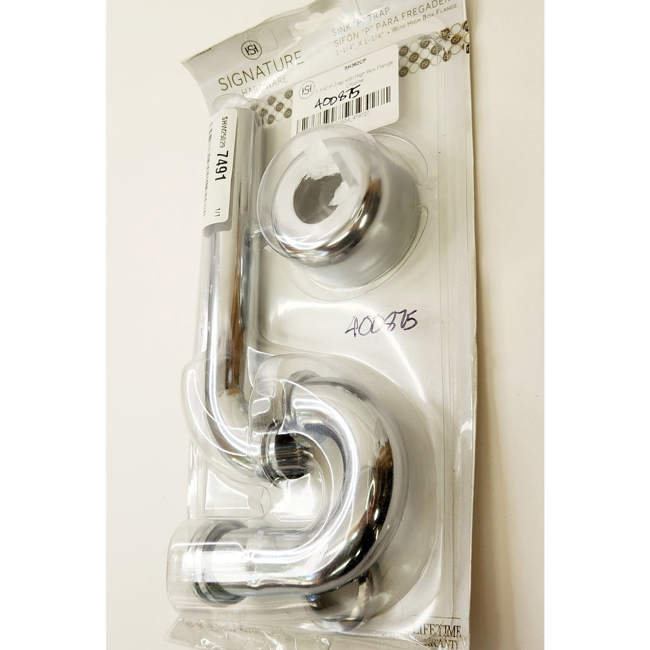 Signature Hardware 400875 1-1/2" x 1-1/4" P-Trap with High Box Flange - Chrome