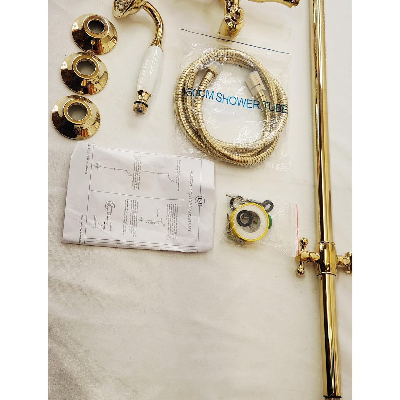 Signature Hardware 424432 Alliston Exposed Pipe Shower - Polished Brass READ