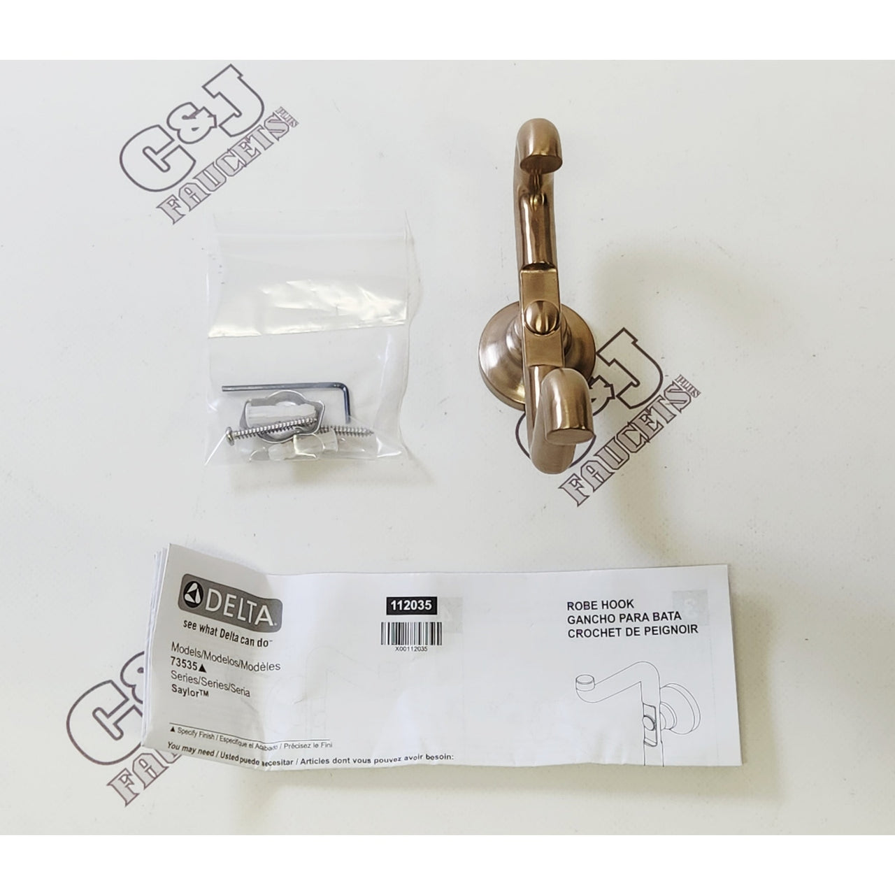 Delta 73535-CZ Saylor Wall Mount Double Robe Hook - Champagne Bronze