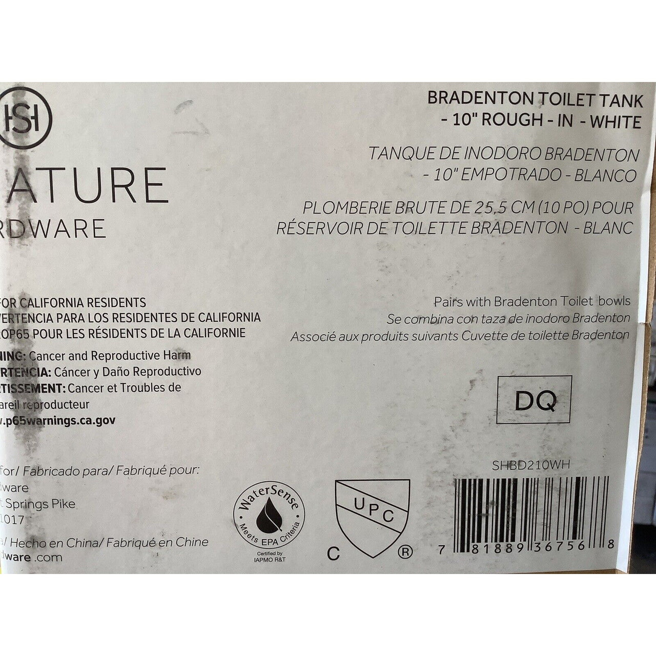 Signature Hardware SHBD210WH Bradenton 1.28 GPF Toilet Tank - White