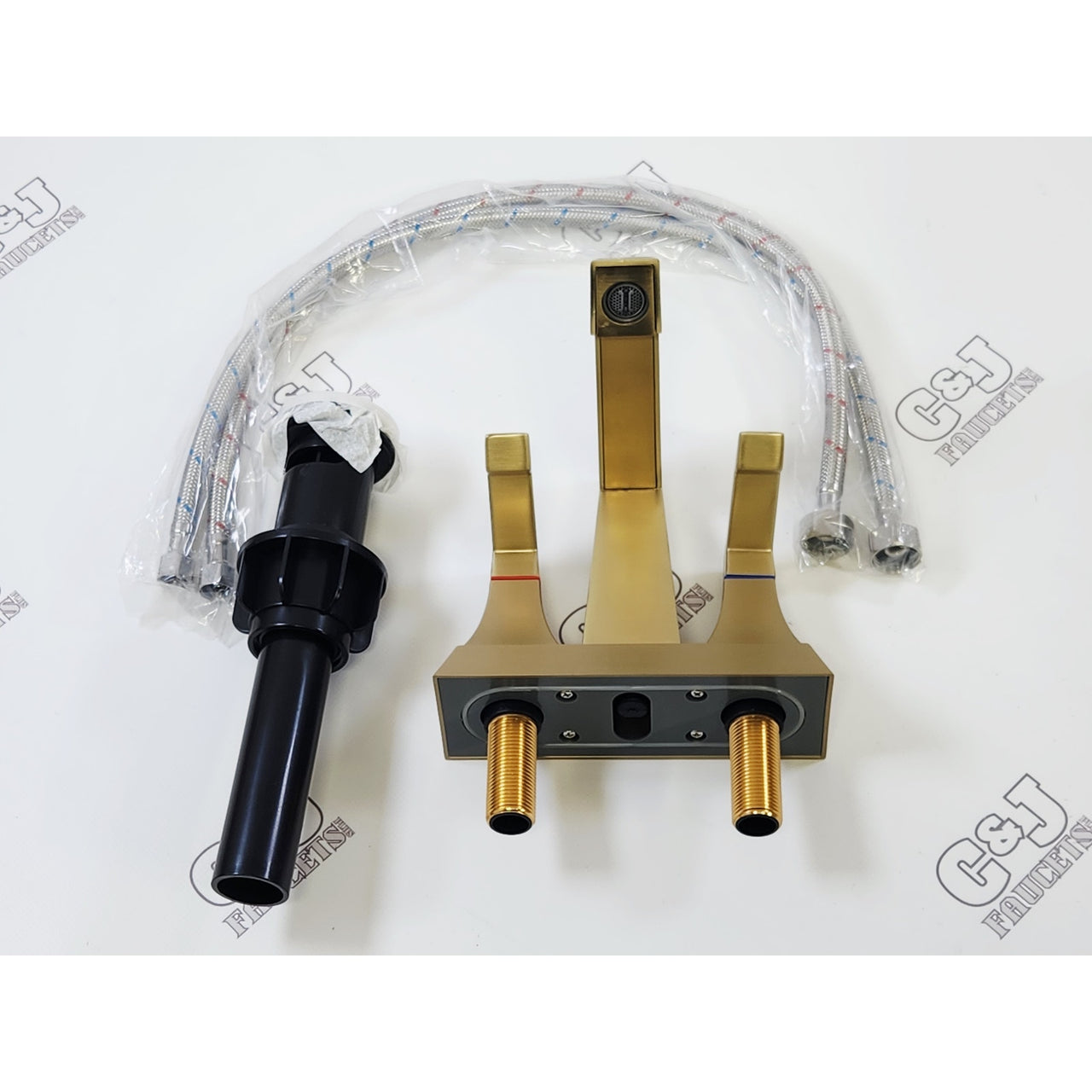 Fapully FN-0108NG 4" Centerset 2 Handle Bathroom Sink Faucet - Brushed Gold READ