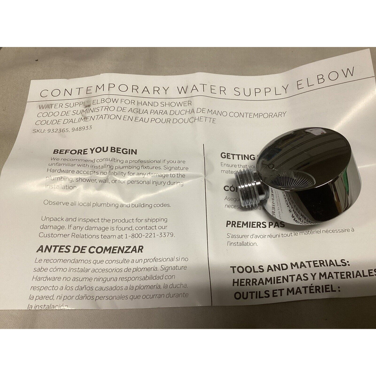 Signature Hardware 417823 Shower Supply Elbow for Hand Showers - Chrome