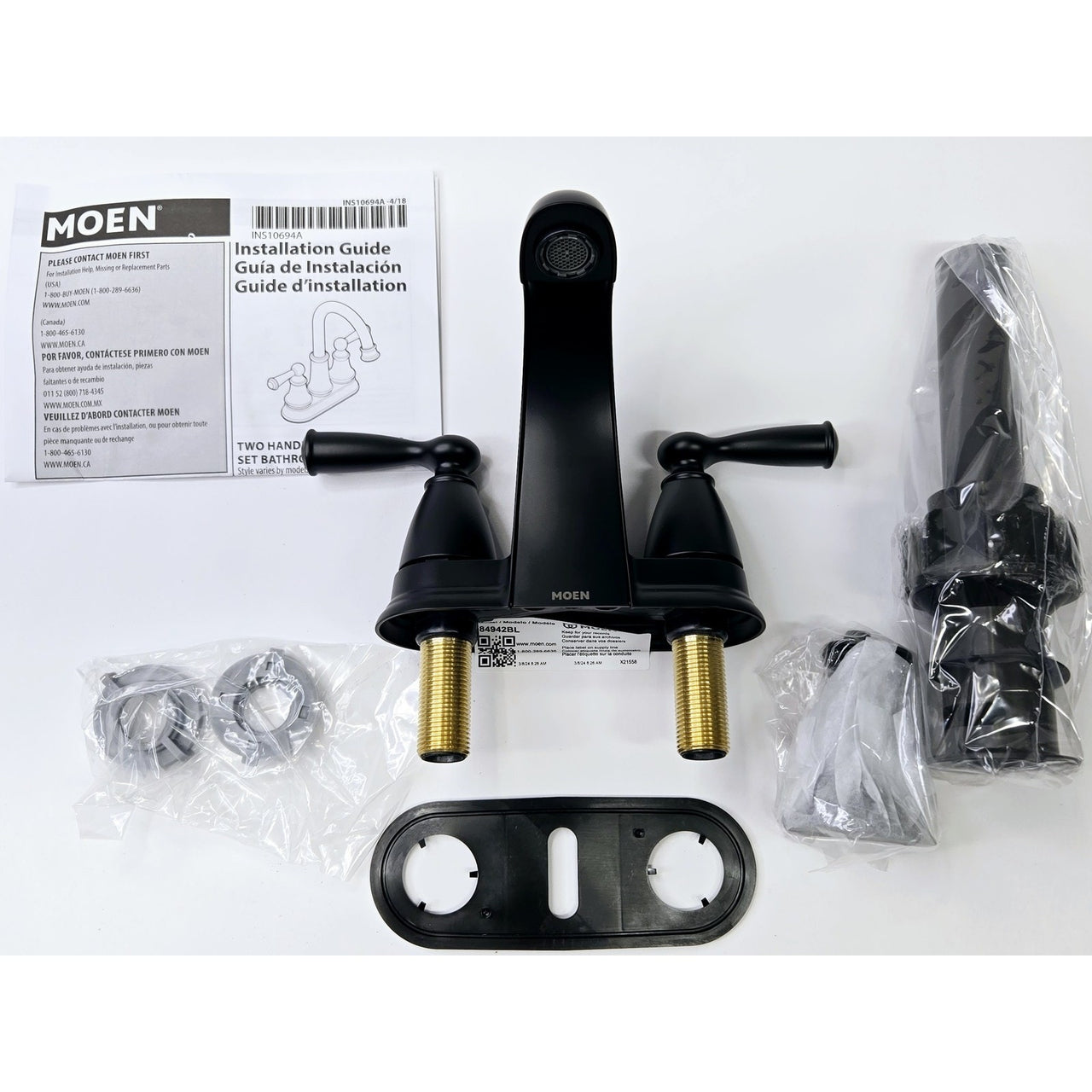 Moen 84942BL Banbury 4" Centerset Double Handle Bathroom Faucet - Matte Black