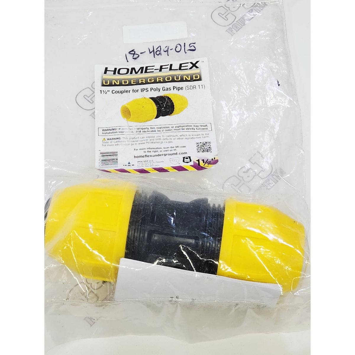 Homeflex 18-429-015 Underground 1-1/2" IPS SDR-11 Poly Gas Pipe Coupler - Yellow