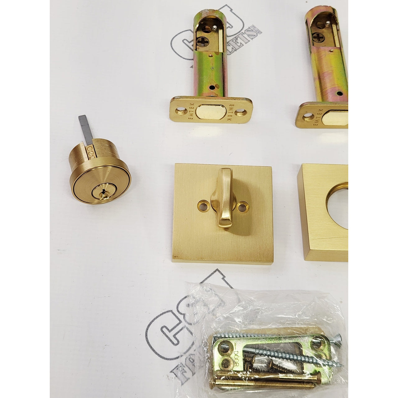 Emtek 8469US4 Square Single Cylinder Keyed Entry Deadbolt - Satin Brass READ