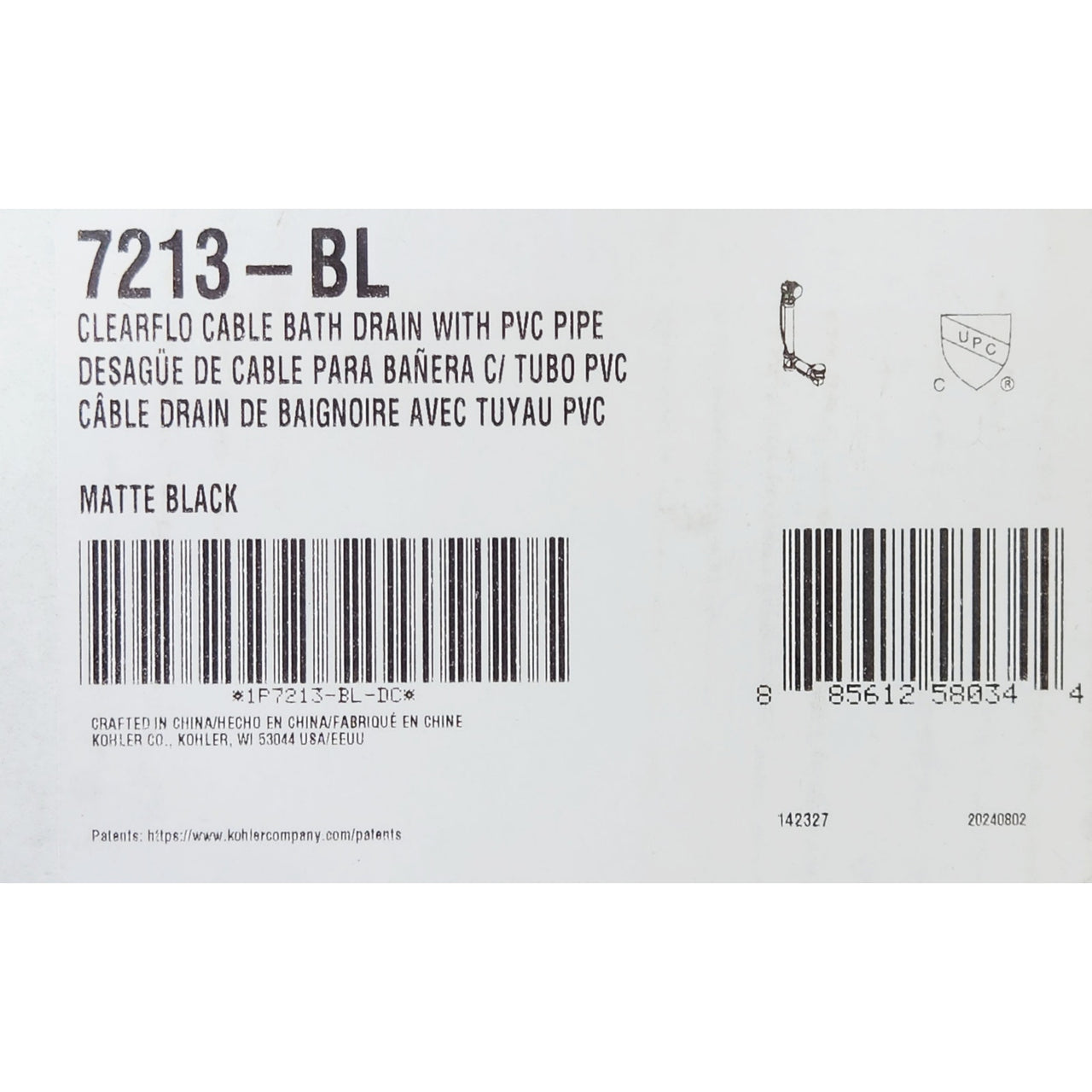 Kohler 7213-BL Clearflo Cable Bath Drain with PVC Tubing - Matte Black