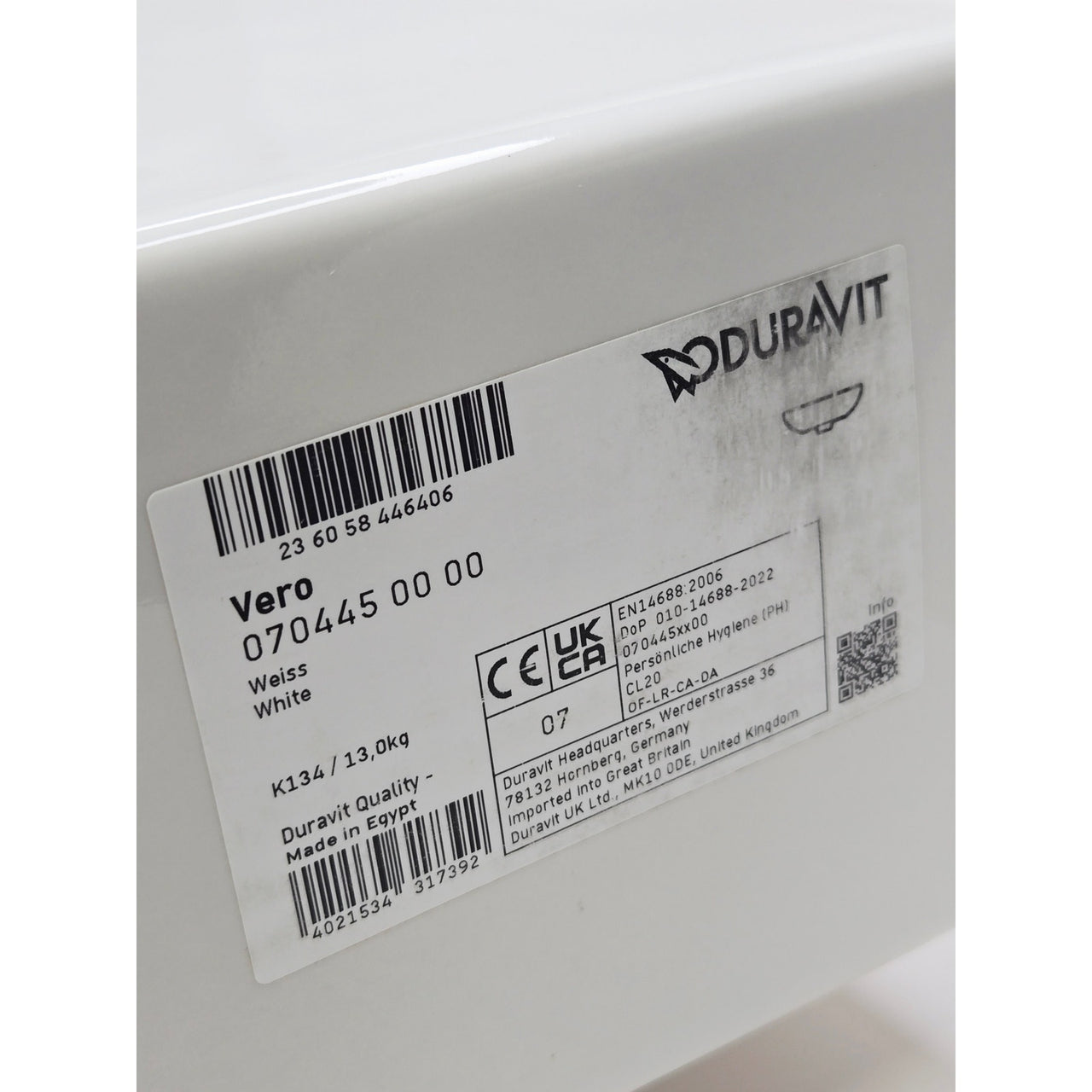 Duravit 07044500000 Vero 18" Ceramic Vanity Top with 1 Faucet Hole - White