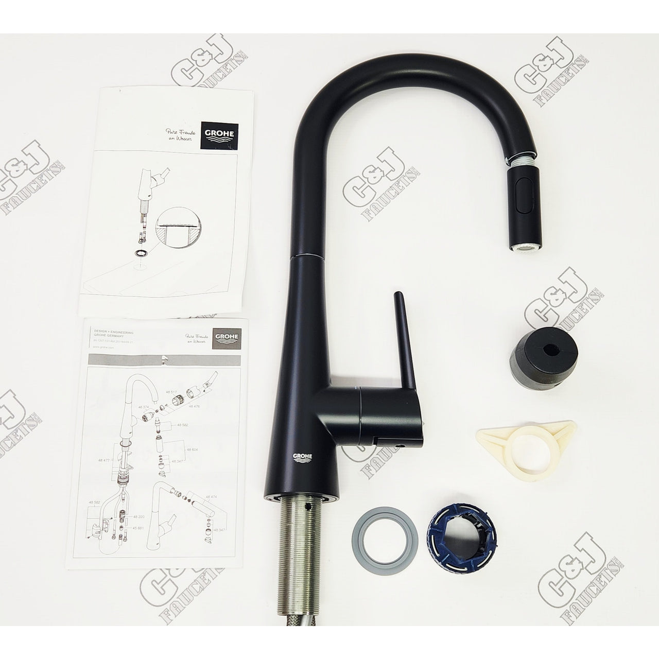 Grohe 322262433 Zedra Single Hole Pull Down Kitchen Faucet - Matte Black READ