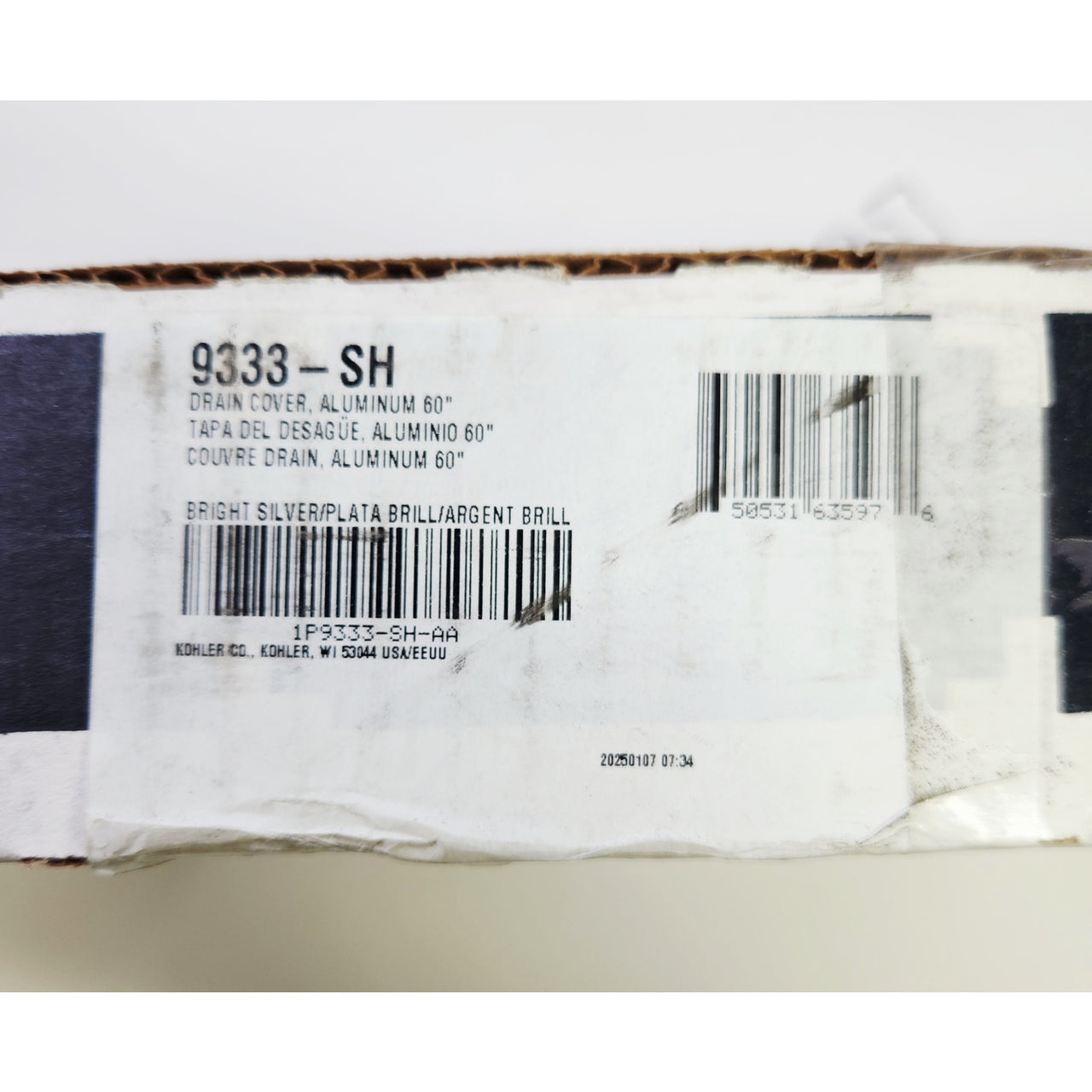 Kohler 9333-SH Groove 60" Shower Base Aluminum Drain Cover - Bright Silver
