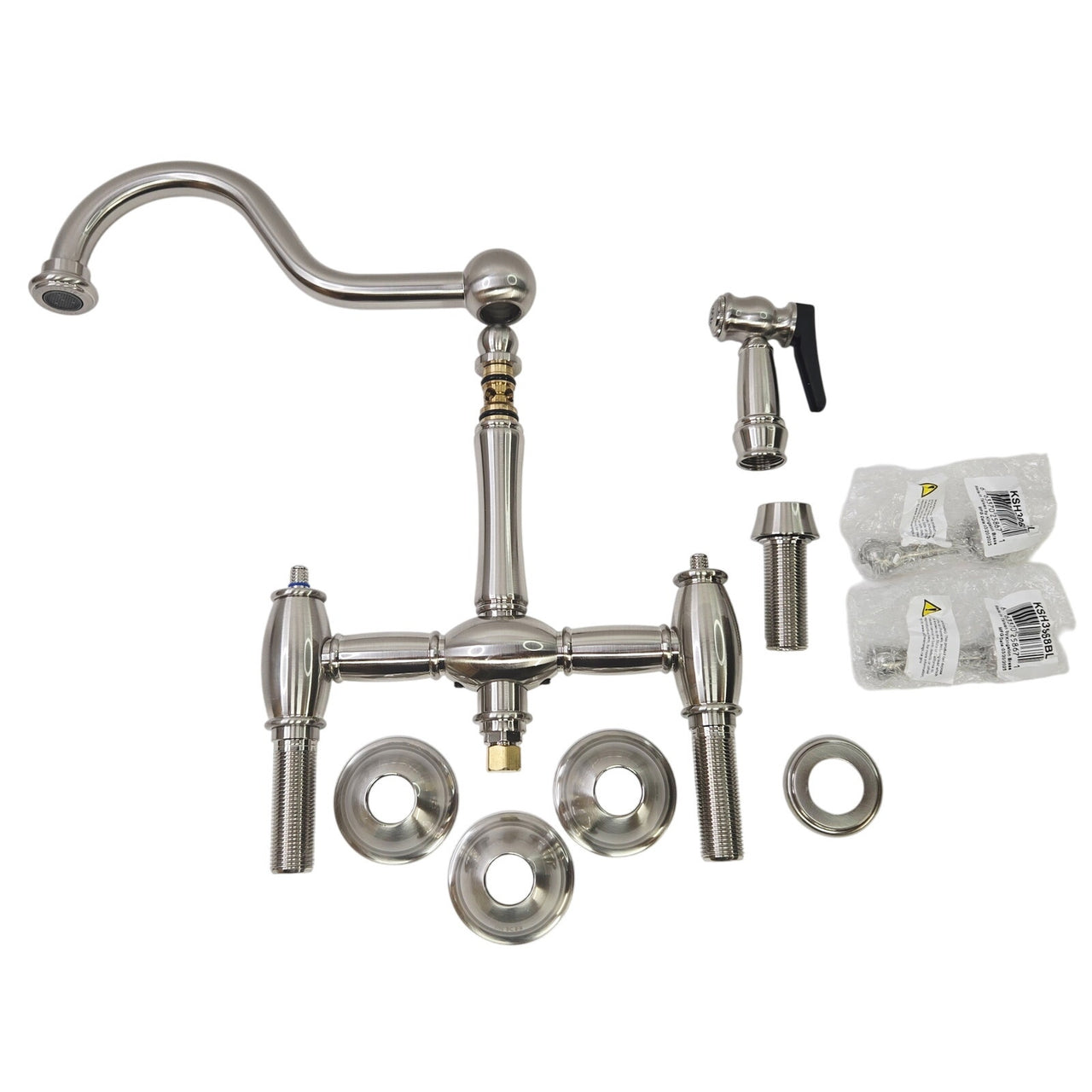 Kingston Brass KS3798BLBS Restoration 1.8 GPM Bridge Kitchen Faucet-Brush Nickel